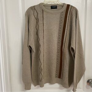 GIONFRIDDO Men's Tan Brown Crewneck Sweater Italy Merino Wool Blend Geometric XL